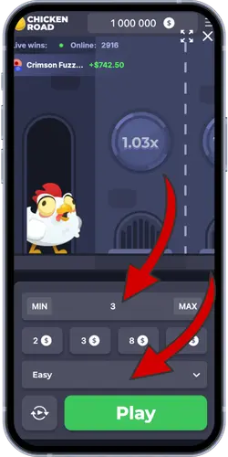 Réglage de la mise et du niveau de difficulté dans Chicken Road