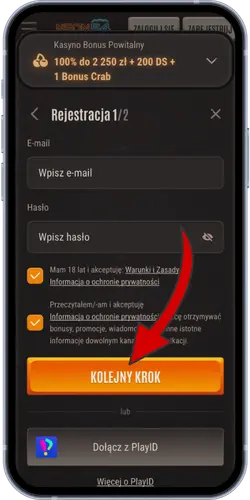 Formularz rejestracji w kasynie Neon54