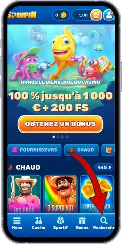 Section jeux populaires au casino Spinfin avec bonus