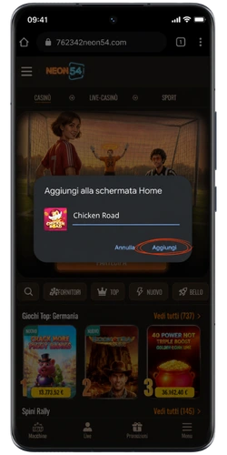 Chicken Road – Conferma aggiunta alla schermata Home.