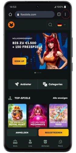 Chicken Road Casino-Website im mobilen Chrome-Browser auf Android aufrufen