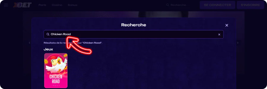 Chicken Road Saisissez le nom du jeu dans la barre de recherche
