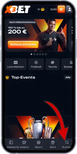 X3Bet Casino Startseite mit Sportwetten und Top-Events