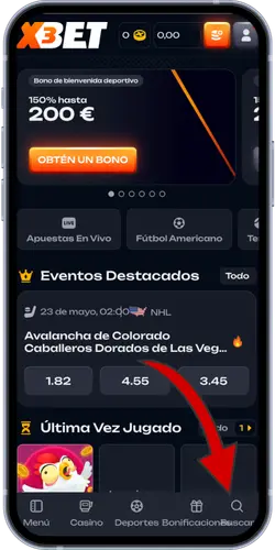 Página principal de X3Bet con eventos deportivos y juegos