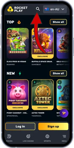 RocketPlay Casino games lobby with popular and new slots