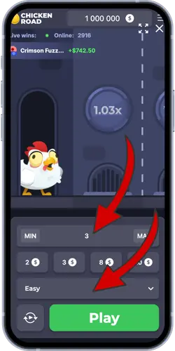 Definire la posta in gioco e il livello di difficoltà in Chicken Road