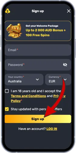 RocketPlay Casino sign-up form