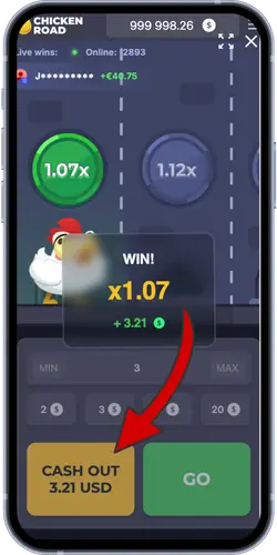 Chicken Road game: winning screen with cash out option